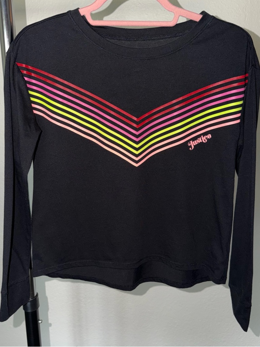 Justice Black Long Sleeve Tee with Colorful Chevron Size 12